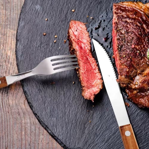 KXLCGYK Steak Knife and Fork Set, Wooden Handle, 18-8 Stainless Steel, 4-Piece Set, Stylish Cutlery