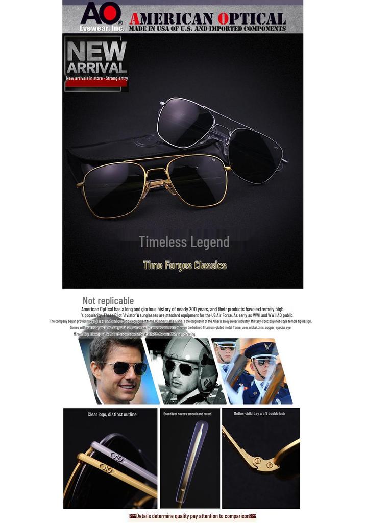 Aviator Polarized Classic Sunglasses with Anti-fall Tempered Glass and Inner Blue Film