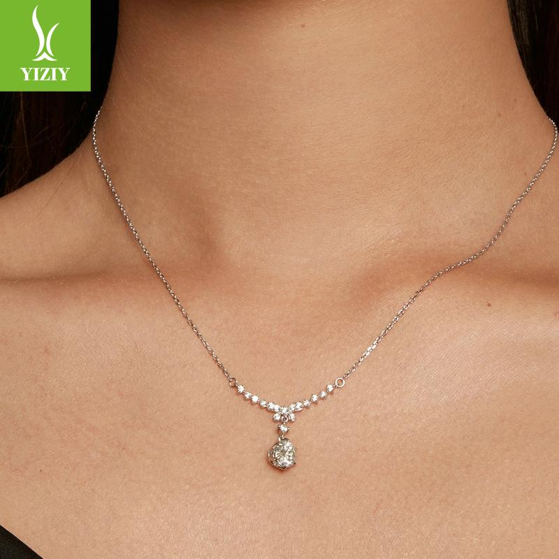 One Carat Bow Mozzarella Diamond Necklace Women, Elegant Luxury Style S925 Sterling Silver Collarbone Chain