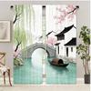 2pcs Japanese Landscape Ink Painting Polyester Curtains, Semi-Sheer Rod Pocket, Machine Washable, Decorative Panels for Bedroom,
