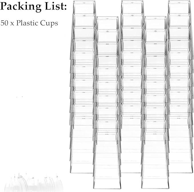 

50 Pack 150ml Mini Dessert Cups Square Tall Clear Plastic Shooters Party Serving Tumbler Cups for Parfait Puddings Appetizers 50pcs