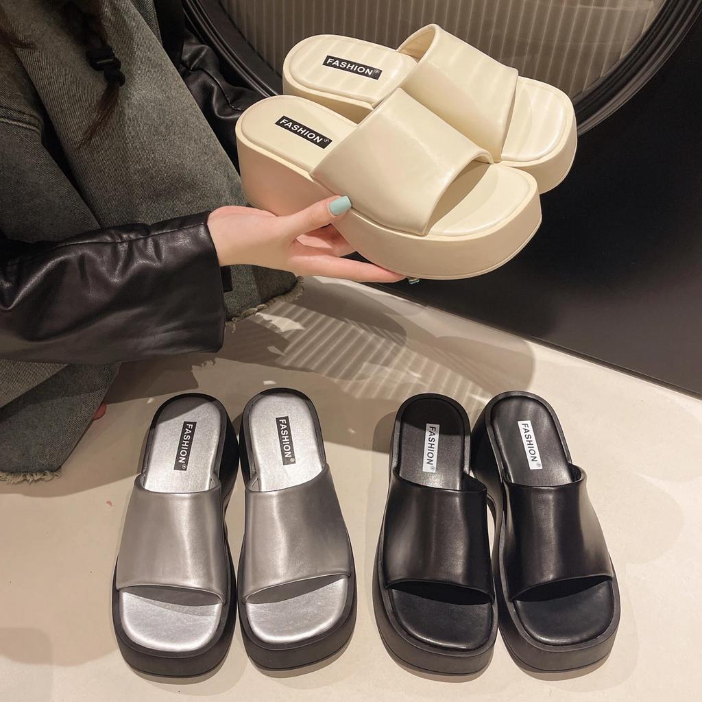 Fashion Women Slippers 2025 Summer New Thick Soled Women Sandals Square Toe Luxury Designer Slippers Slides Women Shoes Zapatos De Mujer