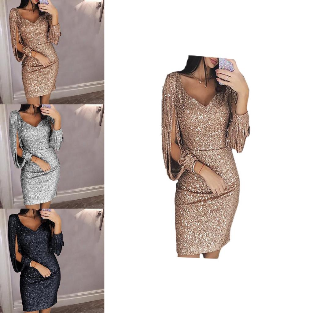 Elegant Ladies Sequins Sexy V-neck Mini Dress For Stylish Cocktail Parties And Casual Wear