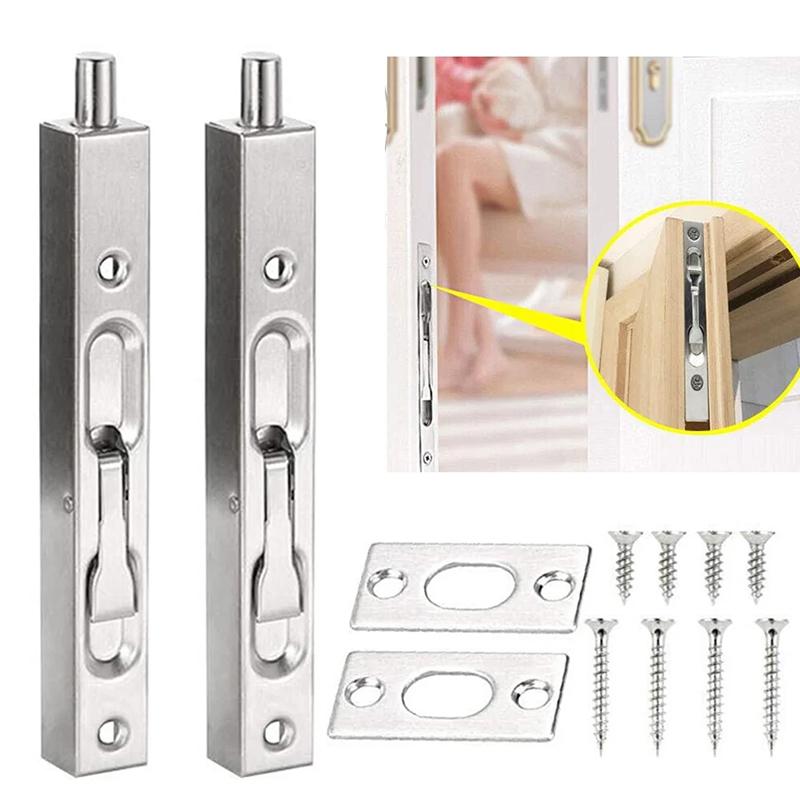 1Pc Stainless Steel Spare Tools Double Opening Doord Door Guard Lever Finger Slide Lock 6/8Inch Door Edge Lever Action Flush Bolt