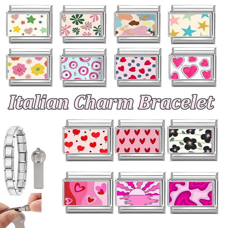 Wholesale Kawaii Heart Flower Star Sunset Dolphin Cats Italian Charm Fit 9MM Stainless Steel Girls' DIY Bracelet Fashion Jewelry
