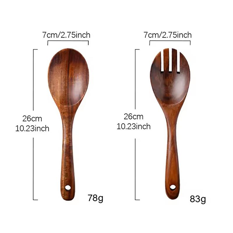 Drewniany Zestaw Sztućców Duża Łyżka Widelec Styl Japoński Długi Uchwyt Do Serwowania Łopatka do Sałatek Zastawa Stołowa Przybór Kuchenny Zestaw Zastawy Stołowej