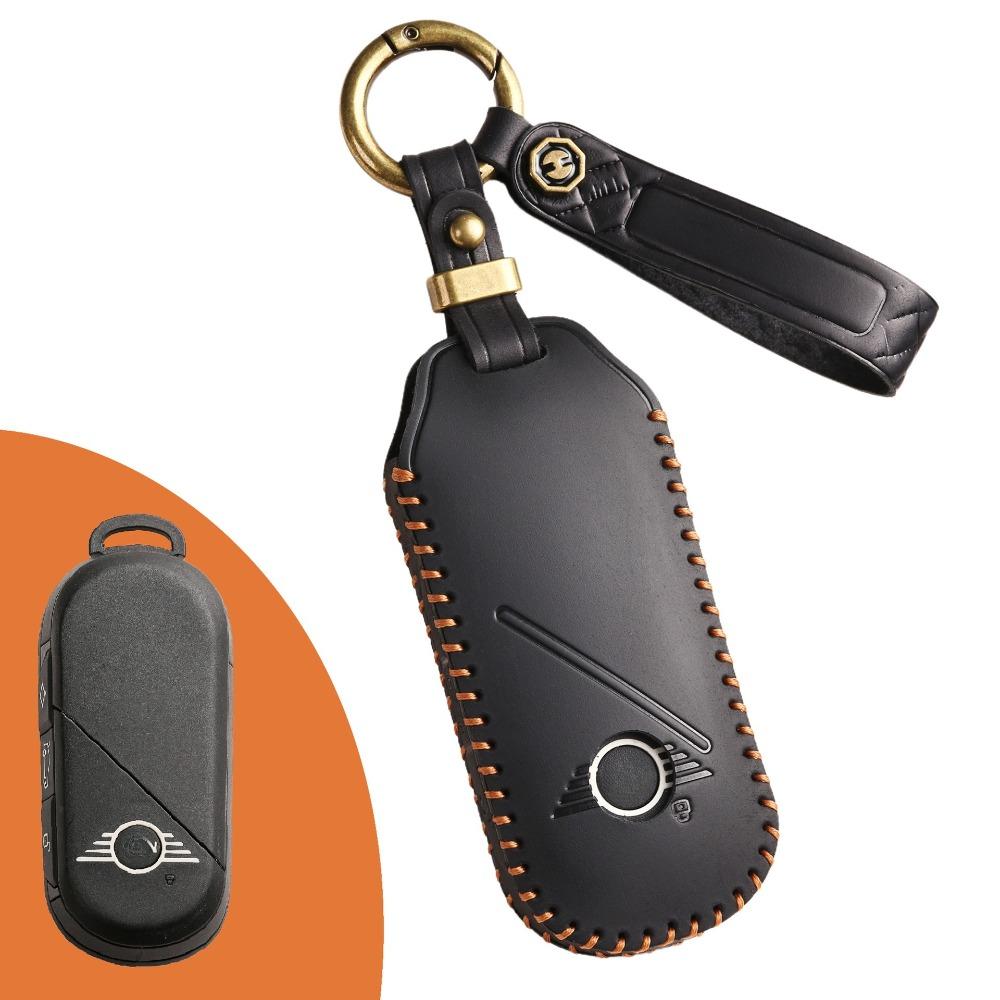 2024 Genuine Leather Handmade Car Key Case Cover for BMW MINI Key Fob Protector