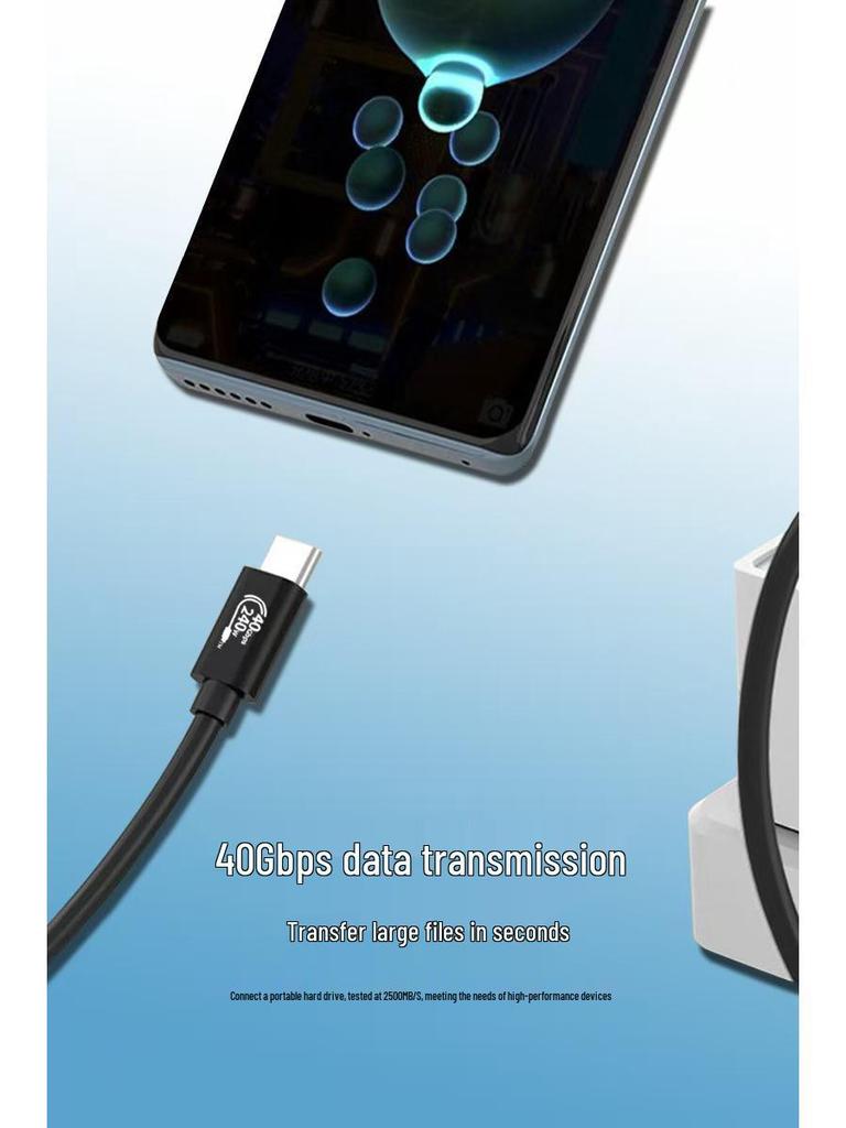 USB4 Thunderbolt 4 High-Definition 8K Kabel, 40G Datenübertragung, 240W Dual Typ-C, Versilbertes Koaxialkabel