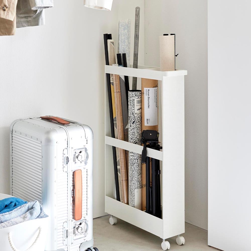 Tower Slim Wagon with Casters for Long Item Storage Wagon by Yamazaki Slim Gap Closet Entryway Wipers Storage, Black, Jitsugyo, Rack, Storage,