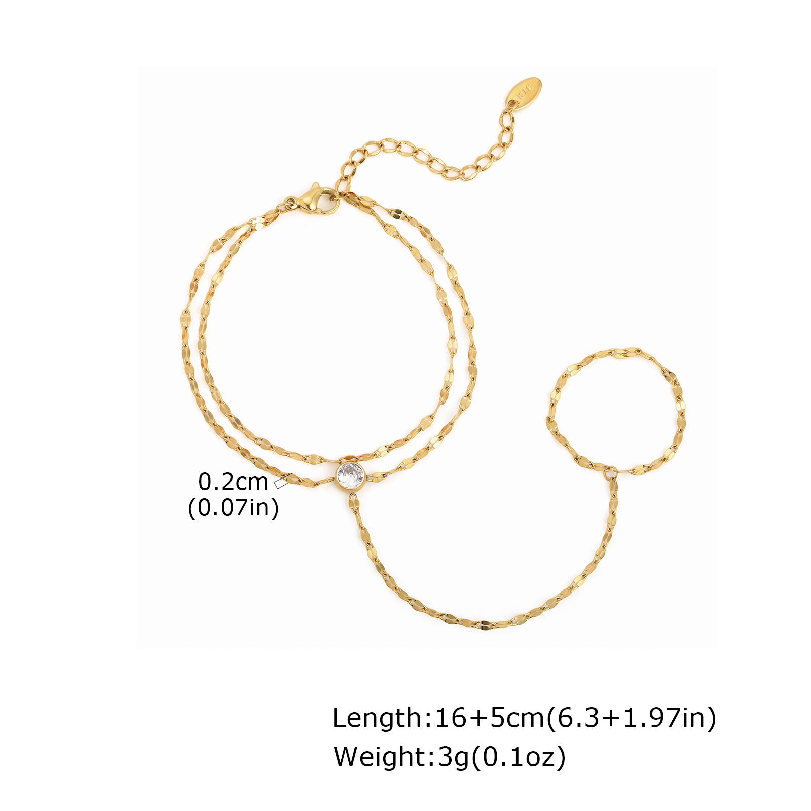 

Double Layer Vintage Finger Chain Bracelet 18K Gold Plated Zircon Hand Chain Ring Bracelets Stainless Steel Jewelry for Women