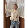 Nová krajková háčkovaná květinová dámská košile Módní dojíždění Dlouhý rukáv Kardigan Top Retro Slim Stojáček Dámské halenky
