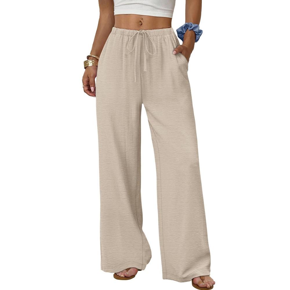 New summer casual women’s drawstring, loose-fitting, slimming, plain-coloured wide-leg trousers