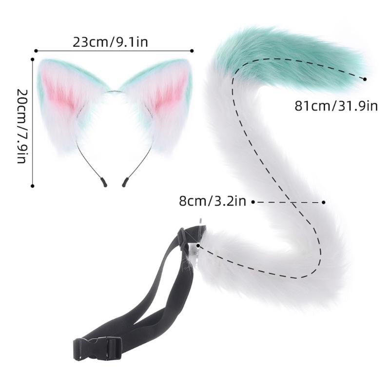 Realistic Foxes Tail And Ears Set For Women Cosplay Faux Furs Costume Headband and Tail Convention Role Play Accessories