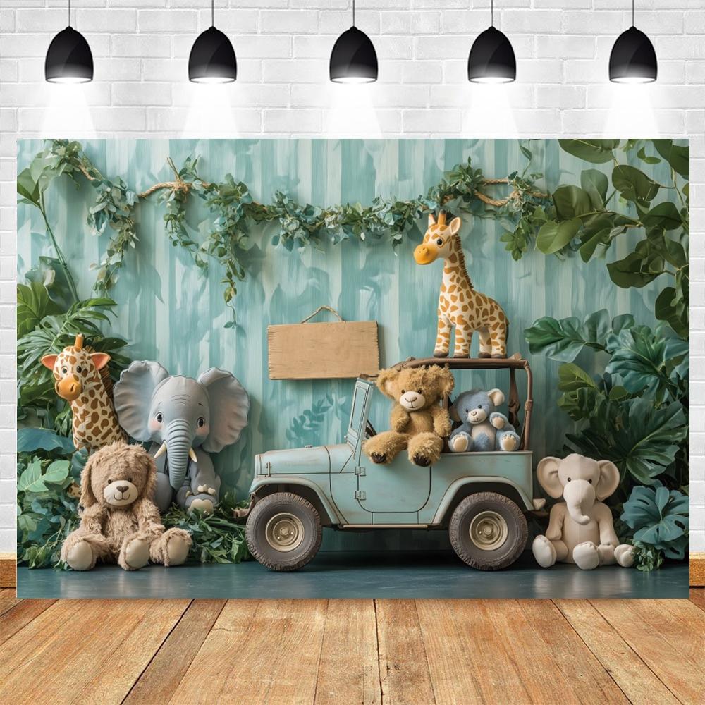Safari Tropical Jungle Animals Baby 1st Birthday Party Photography Backdrop Wild One Baby Shower Photo Background Photo Studio