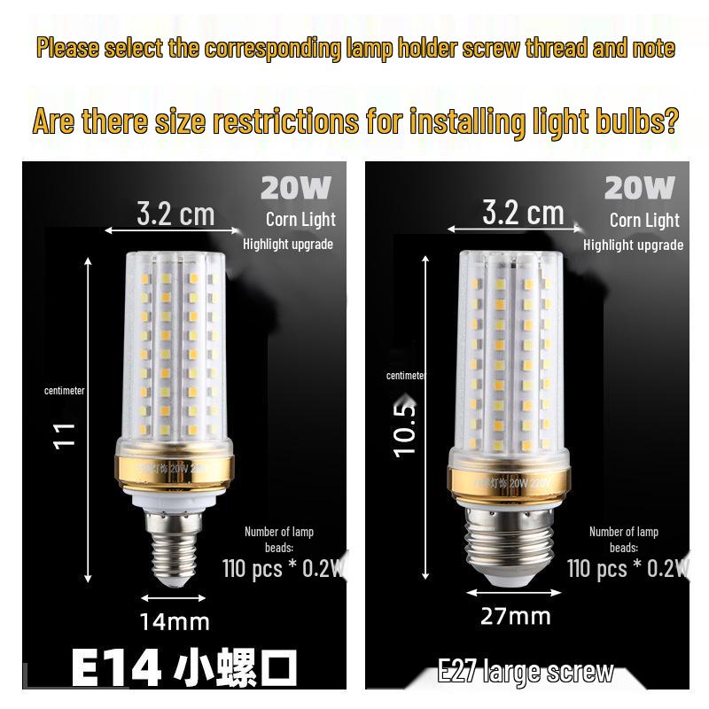 Tri-Color Dimmable LED Bulb, E27/E14 Base, 12W, Energy-Saving Corn/Candle Light for Home.