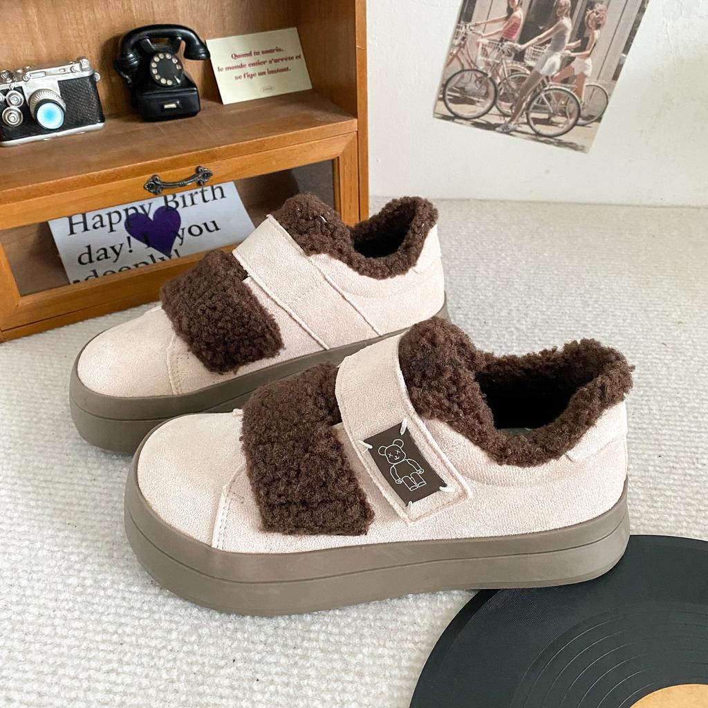BE-6811 velvet Velcro thick baseplate shoes women's shoes bread shoes winter warm 2024 new niche cotton shoes