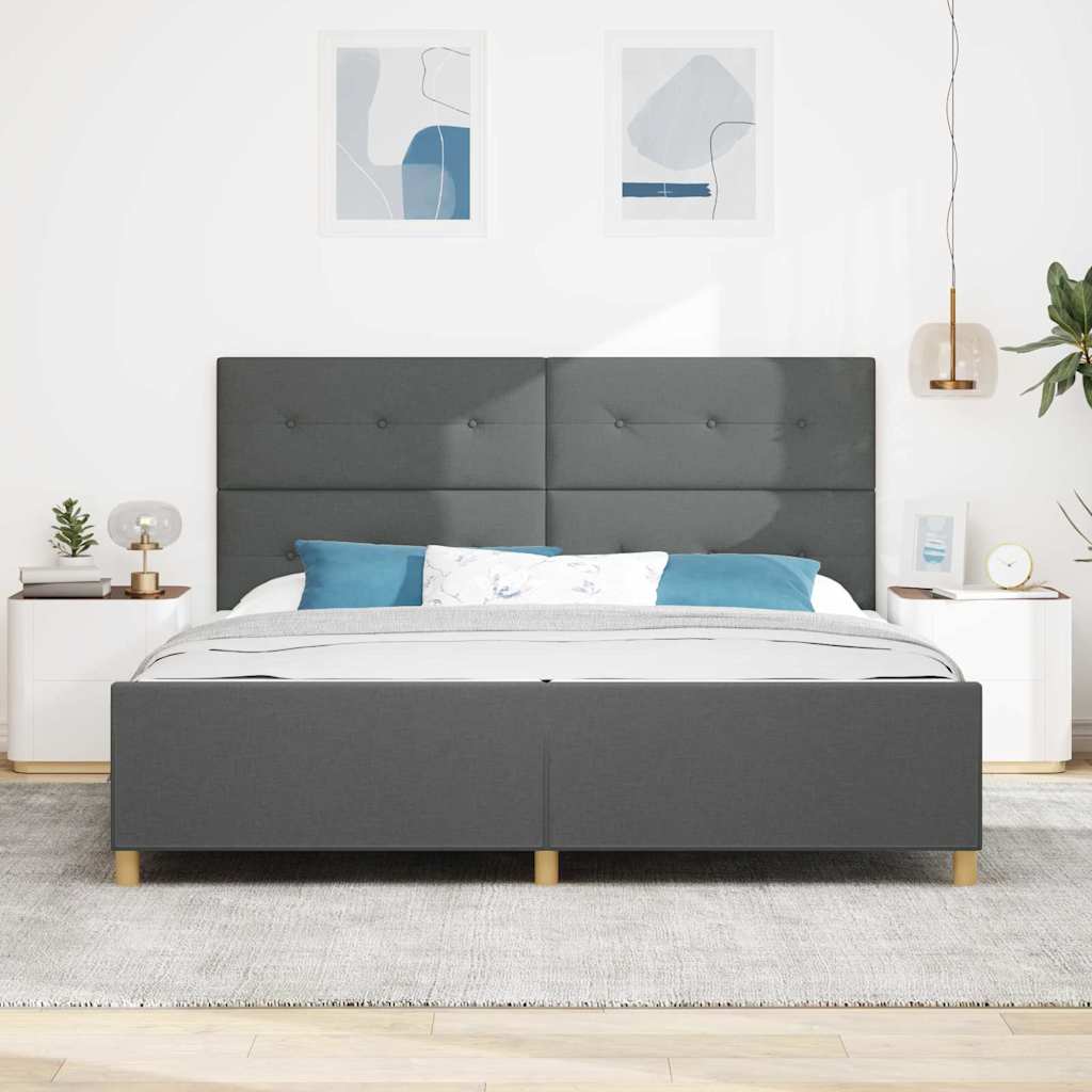 Bed Frame with Headboard Dark Grey 200 X 200 Cm Fabric