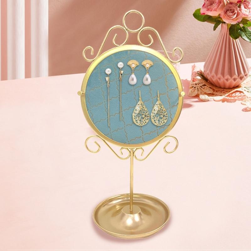 Elegant Jewelry Stand For Women Blue Mannequin Princess Dress Necklace Earring Stand Holder With Gold Accent