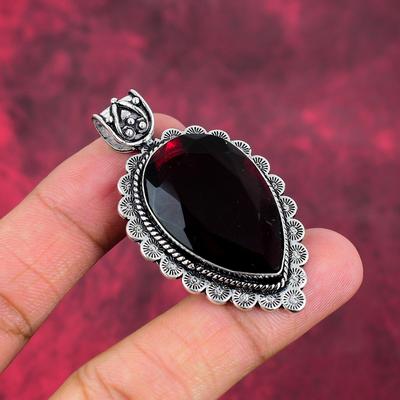 Gioielli in granato rosso, ciondolo in argento sterling massiccio 925, ciondolo con pietre preziose fatto a mano per il Memorial Day