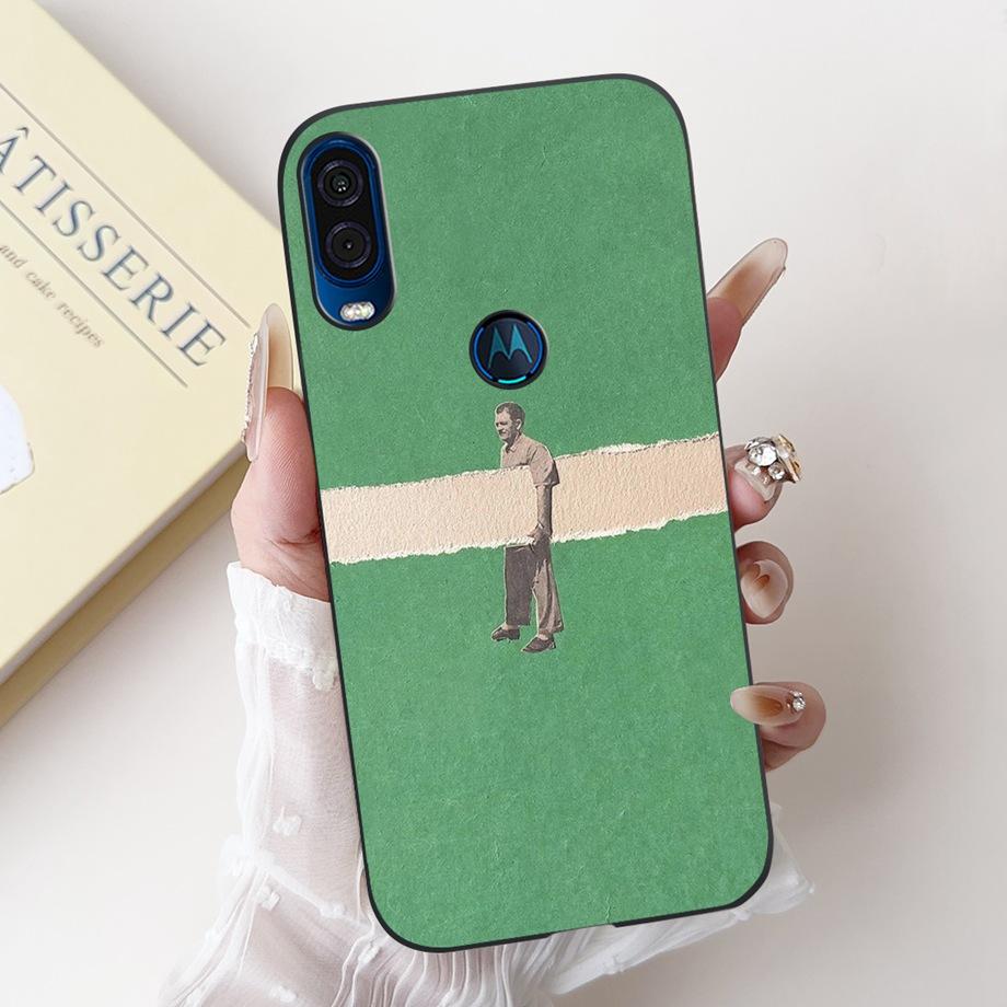 For Motorola One Vision One Macro Phone Case Motorola P50 Back Cover Soft Matte Silicone Slim Fundas Lovely Panda Rabbit Flower