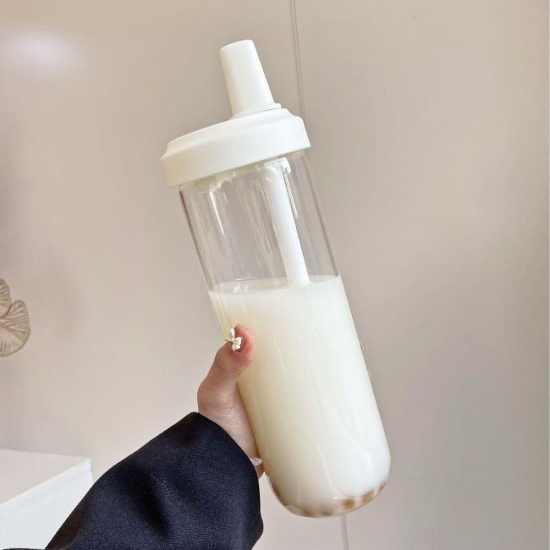 500/850ml Water Bottles Straw Cup Juice Milk Plastic Cup with Lid Straw Bubble Tea Coffee Cups Large Capacity Drinkware Cup Simple Portable Cup