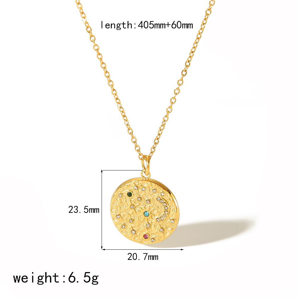 Fashion Style Diamond Star Moon Pendant Gold Plated Necklace Women's Fashion Diamond Stainless Steel Jewelry