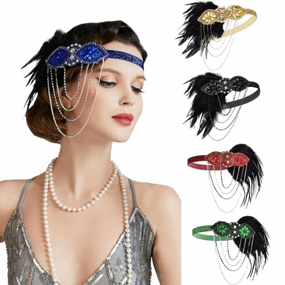 Tassels Headband Beaded Rhinestone Hair Band Feather Hairband Gatsby Cosplay Dress Headwear