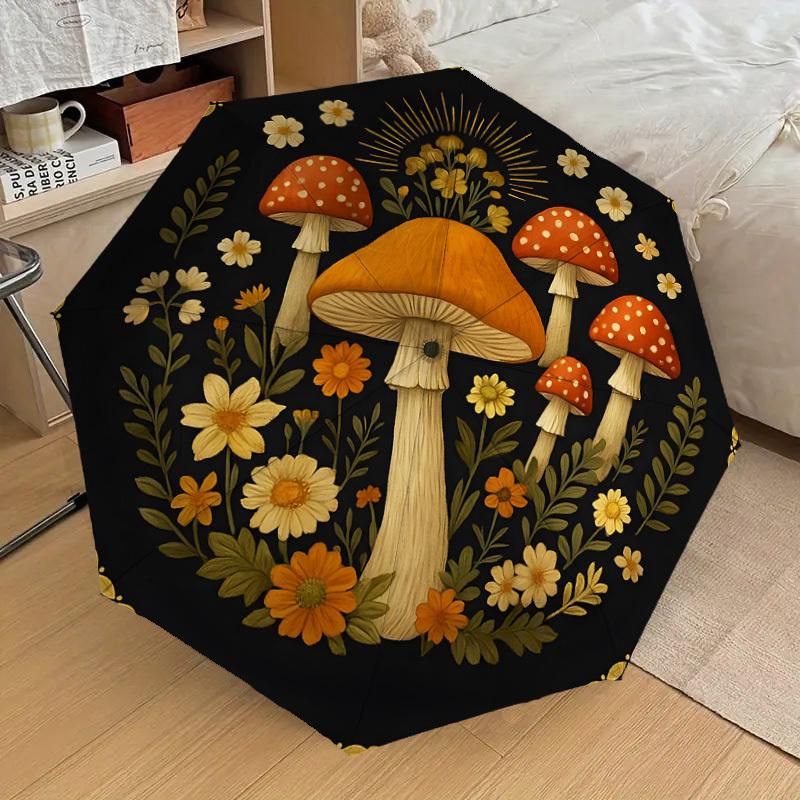 1pc Mushroom Garden Illustration Umbrella with Plastic Handle,Suitable for All Seasons Home Travel Outdoor UmbrellaDD1326