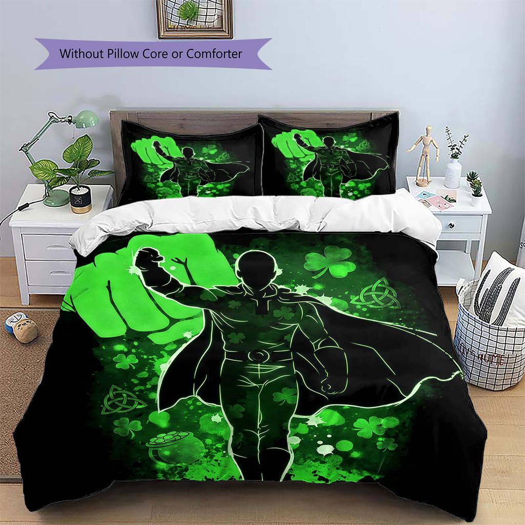 One-Punch Pattern Bedding Quilt Set Quilt Cover Pillowcase Home Decoration Birthday Gift (1 * Duvet Cover + 2 * Pillowcase, Without Core)