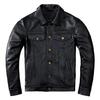 Primavera denim jaqueta de couro genuíno clássico fino botão casaco plus size moda masculina roupas de couro