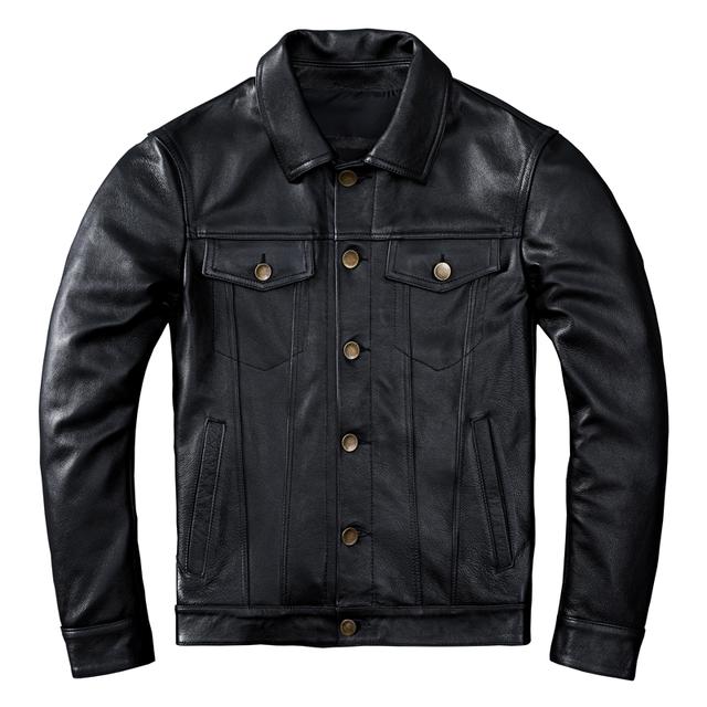 Primavera denim jaqueta de couro genuíno clássico fino botão casaco plus size moda masculina roupas de couro