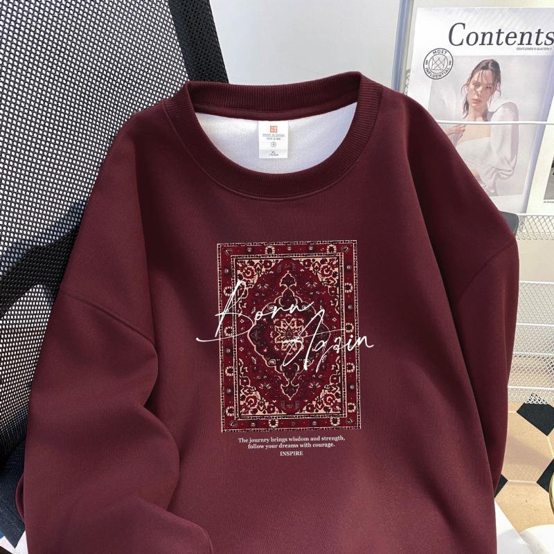 

2025 Жіночий Європейський та Американський Стиль Осінь/Зима Повсякденний Вільний Плюс Оксамит Товстий Принт Пуловер Світшот 3XL