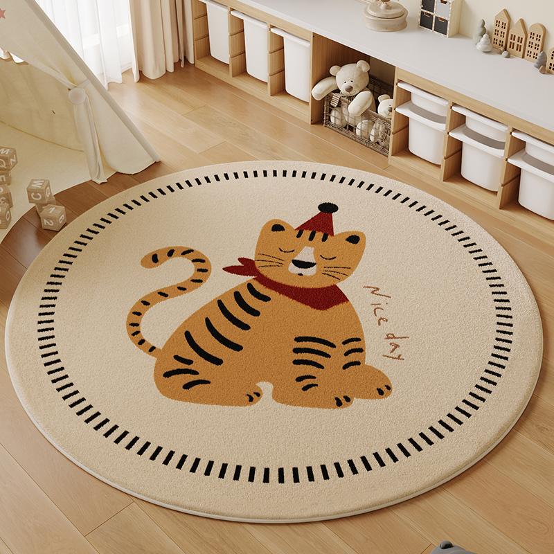 Cartoon Style Bedroom Decor Round Carpet Thick Plush Carpets for Living Room Fluffy Soft Children's Floor Mat Washable Study Rug