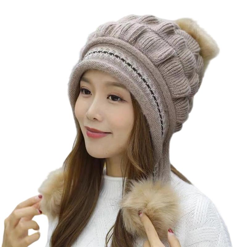 Elegant Knitted Winter Hat With Pompoms Design And EarFlaps For Women Outdoor Activities Cold Weather