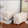 Cute Pink Floral Quilted Makeup Bag Multi-Purpose Portable Cosmetic Storage Pouch Compact Coin Storage Toiletry Organizer