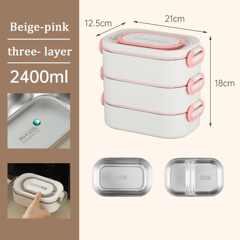 304 Stainless Steel Multi-Layer Lunch Box Portable Insulated Bento Box Student Worker Snack Box Large Capacity Food Storage Box