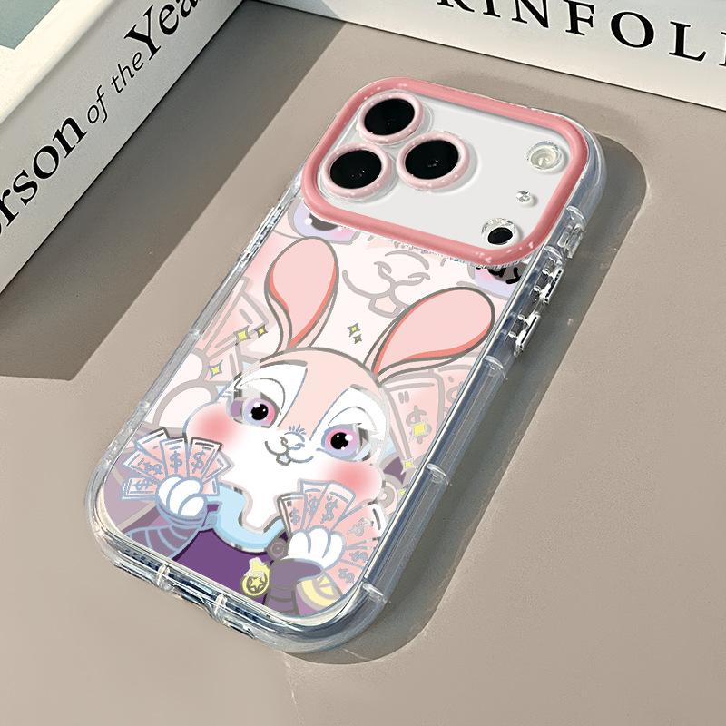 Rich Rabbit applies to iPhone17promax cream mirror mobile phone case oil 16 brand new 15 cartoons 14