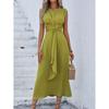 Elegant Sleeveless Front Thin Straps Belted Midi Dress for Summer Women's Solid Color Party A-Line Dress Slim Fit Fashion Evening Dresses