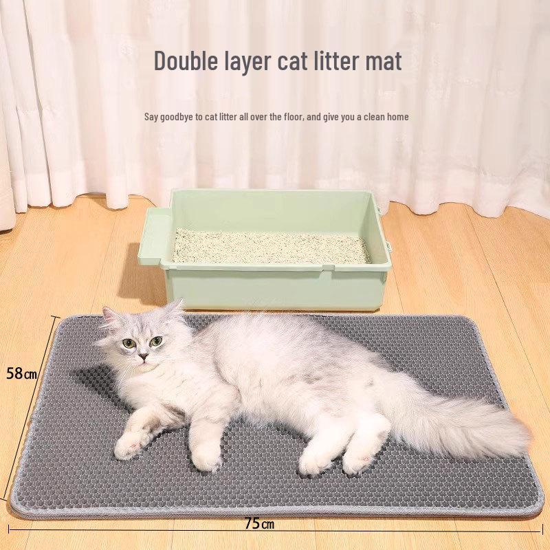 Extra Large Non-Slip Cat Litter Mat - Anti-Tracking, Anti-Splash, Scratch-Resistant, Double Layer, Leak-Proof Sand Control.