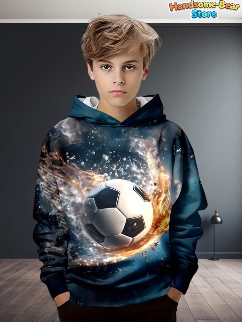 Kids Clothes Boys Hoodies Long Sleeve 3D Football Print Children Spring Fall Clothes Casual Outdoor Active Boys Clothing Tops