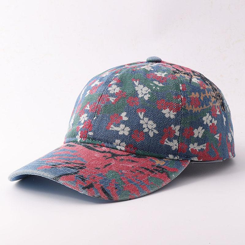 Autumn New National Tide Style Denim Baseball Cap Women's European and American Fashion Flower Pure Cotton Washed Cap
