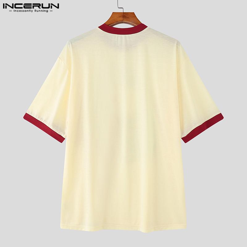 INCERUN Men Round Neck Short Sleeve 3D Print Stitching Casual Loose T-shirts