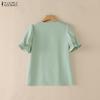 ZANZEA Women Casual Round Neck Solid Color Short Sleeve Blouse