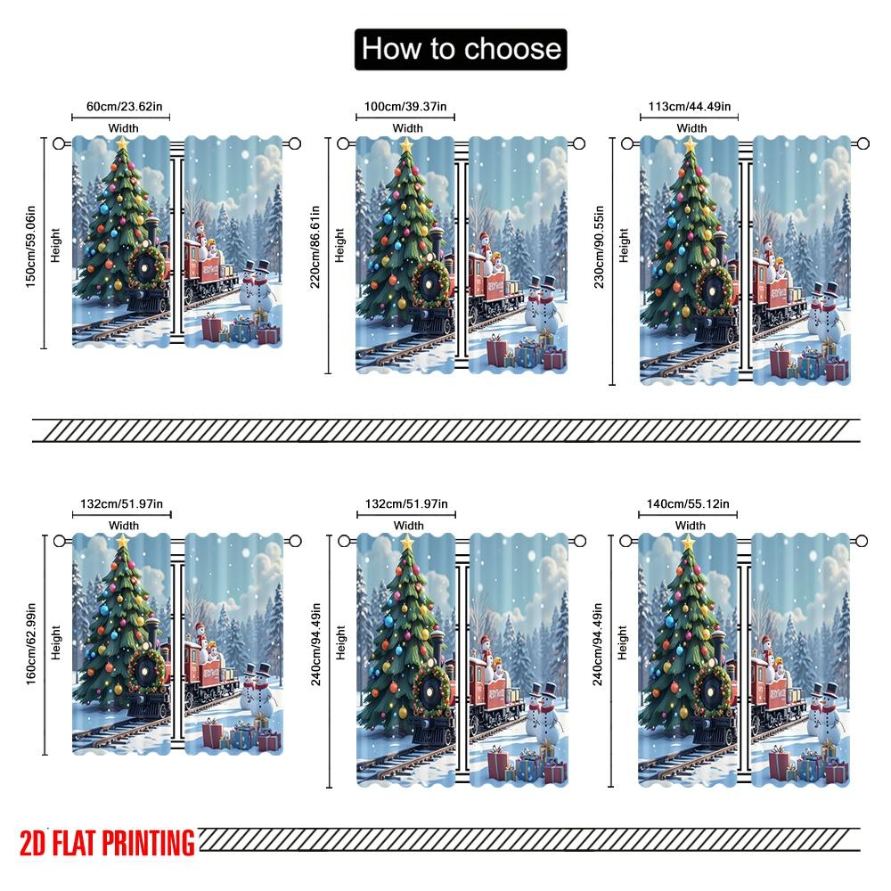 2pcs 2D flat printing Popular Christmas curtains Day Christmas Train Scene Digital Printed Polyester Drapes Holiday Decorations