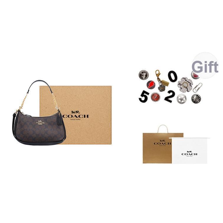 Coach Teri 25 Classic Monogram Zipper Closure Leather And Synthetic Leather Tote Shoulder Crossbody Bag Medium Women Bags Brown Black CA548-IMAA8