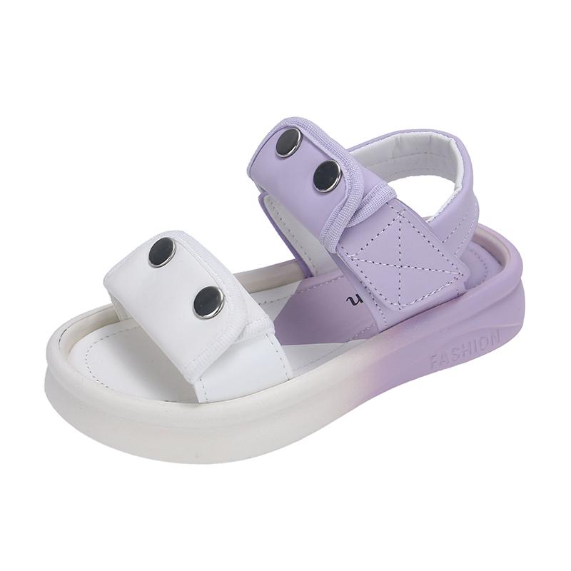 Girls Summer Beach Shoes Big Kids Casual Sport Sandals Children Flats Leather Sandals Simple Color Blocking Anti-Slippery 2024
