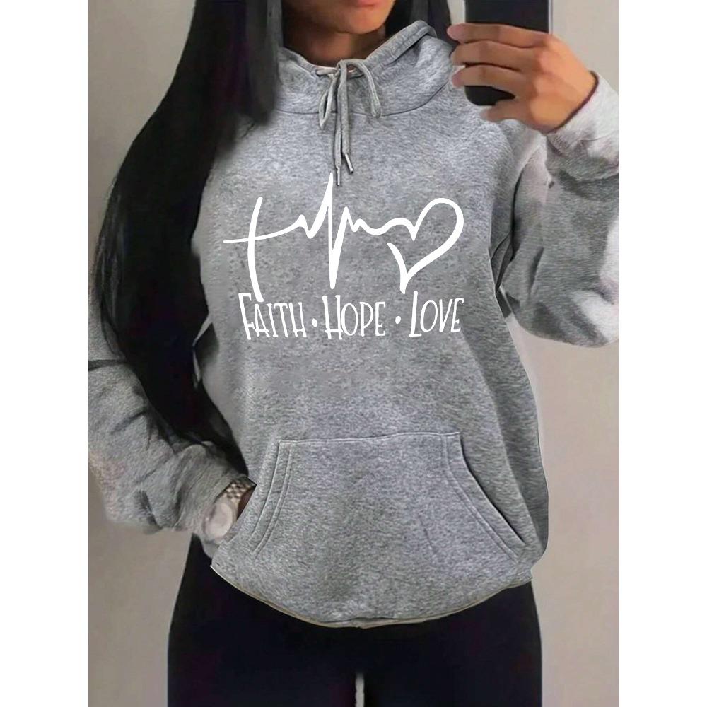 Faith Hope Love Letter Graphic Women Hoody Street Casual Loose Hoodies Autumn Fleece Pullover O-Neck Clothing Female