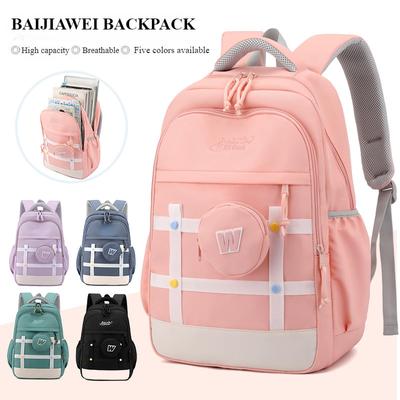 BAIJIAWEI Outono Nova Doce Mochilas Escolares para Meninas do Ensino Fundamental 5º ao 6º Ano Grande Capacidade Mochila Redutora de Carga Adolescente Mochila de Livros Multicamadas