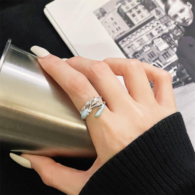 Blue Ocean Drip Glaze Open Ring Star Chain Niche Design Sense Personality Advanced Sense Index Finger Ring Female