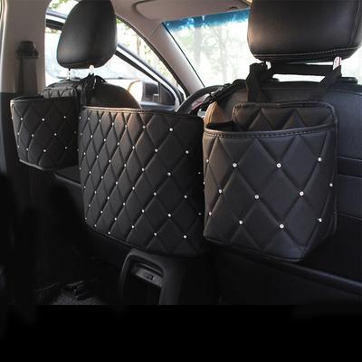 Krystalrhinestone PU Læder Bil Opbevaringspose Organizer Barriere af Bagsædeholder Multi-Lommer Bil Beholder Opbevaring Oprydning